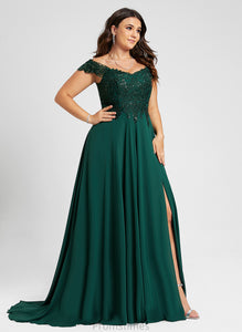 A-Line Sweep Off-the-Shoulder Chiffon Prom Dresses Train Anabelle With Sequins Lace