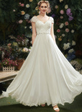 Load image into Gallery viewer, Floor-Length Wedding V-neck Dress A-Line Beading Lace Jordyn Wedding Dresses Sequins With