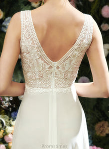 Wedding Split With Front V-neck Chiffon Sequins Lace Estrella Dress Floor-Length Wedding Dresses A-Line