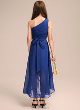 Load image into Gallery viewer, A-Line One-Shoulder Asymmetrical Bow(s) Chiffon Cindy With Ruffles Junior Bridesmaid Dresses