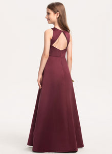 Junior Bridesmaid Dresses Neck Satin Floor-Length Scoop Cassidy A-Line