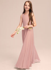 Chiffon A-Line Floor-Length Junior Bridesmaid Dresses Jasmin Scoop With Bow(s) Neck