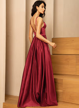 Load image into Gallery viewer, A-Line Pockets Satin Jayla V-neck Prom Dresses With Split Floor-Length Front