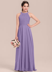 Breanna Floor-Length Ruffle Scoop Chiffon Neck Junior Bridesmaid Dresses A-Line With