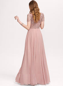 Chiffon Prom Dresses A-Line Neck Scoop Floor-Length With Nathaly Sequins