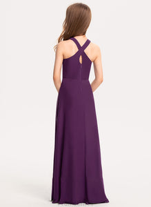 V-neck Lea A-Line Chiffon Floor-Length Junior Bridesmaid Dresses