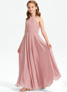 Neckline With Ruffle Scarlet Floor-Length Junior Bridesmaid Dresses Square Chiffon A-Line