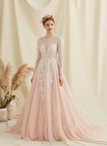 Dress Train Wedding Dresses Lace Neck Court Tulle Jaylee Scoop Ball-Gown/Princess Wedding