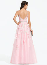 Load image into Gallery viewer, Ball-Gown/Princess Tulle Vicky V-neck With Prom Dresses Floor-Length Beading Sequins