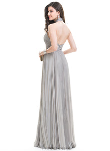 Pleated Taylor Floor-Length Chiffon Halter With A-Line Prom Dresses