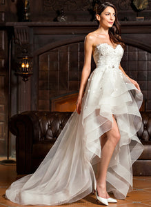 Asymmetrical Tulle Dress Beading Wedding With Alissa A-Line Wedding Dresses Charmeuse Sweetheart Lace Bow(s)