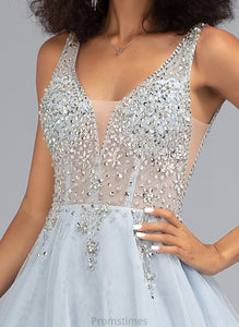 Beading A-Line Short/Mini Janiyah With Tulle Prom Dresses V-neck