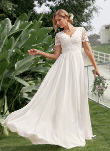 V-neck Wedding Dresses Floor-Length Lace A-Line Sloane Wedding Dress Chiffon