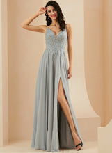 Load image into Gallery viewer, Marely Prom Dresses Lace Split With V-neck Sequins Front Chiffon A-Line Floor-Length