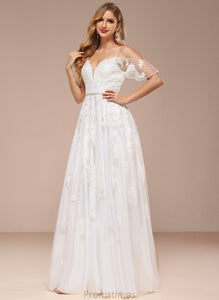 Shoulder Dress Wedding Sequins Beading A-Line Kianna Wedding Dresses Cold Floor-Length Lace Tulle With