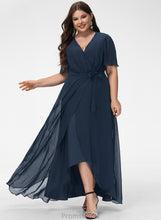 Load image into Gallery viewer, Ashlee A-Line Prom Dresses Bow(s) V-neck With Chiffon Asymmetrical