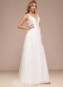 Esther Lace Tulle Sequins V-neck Dress Sweep A-Line Train Wedding With Wedding Dresses