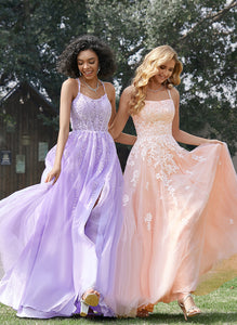 Floor-Length Ball-Gown/Princess Tulle With Square Prom Dresses Sequins Lace Caitlyn