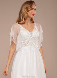 With Sequins Wedding Dresses V-neck Floor-Length Wedding Ruffle Lace Baylee A-Line Dress Tulle