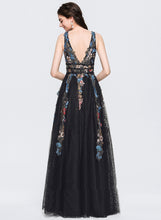 Load image into Gallery viewer, Tulle With A-Line Beading V-neck Floor-Length Sequined Prom Dresses Jaida