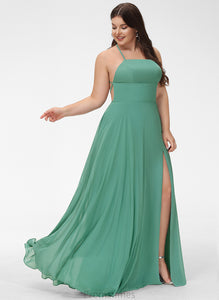 Prom Dresses Neckline Floor-Length A-Line Courtney Front Split Chiffon Pockets Square With