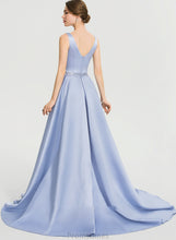 Load image into Gallery viewer, Sweep With V-neck Ball-Gown/Princess Heidi Beading Prom Dresses Train Satin Sequins