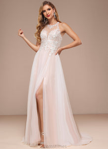 Sequins Train Tulle Sweep With Halter Dress Beading A-Line Wedding Lace Wedding Dresses Kaylah