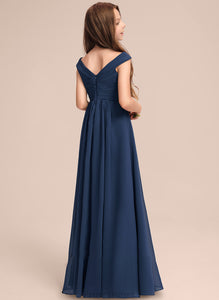 Junior Bridesmaid Dresses A-Line Off-the-Shoulder Chiffon Floor-Length Ruffles Mara With