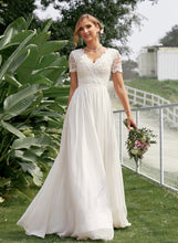 Load image into Gallery viewer, V-neck Wedding Dresses Floor-Length Lace A-Line Sloane Wedding Dress Chiffon