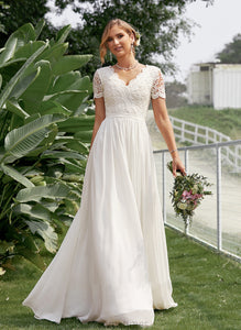 V-neck Wedding Dresses Floor-Length Lace A-Line Sloane Wedding Dress Chiffon