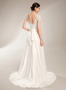 Court Bow(s) Dress V-neck A-Line Wedding Train Wedding Dresses With Brooke