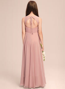 Chiffon A-Line Floor-Length Junior Bridesmaid Dresses Jasmin Scoop With Bow(s) Neck