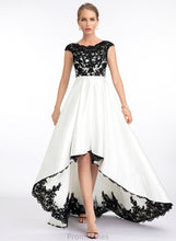 Load image into Gallery viewer, Illusion Satin Asymmetrical Muriel Scoop A-Line Prom Dresses Lace