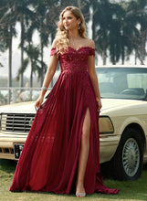 Load image into Gallery viewer, Train Chiffon Off-the-Shoulder Ina Sweep Lace Sequins Prom Dresses A-Line With