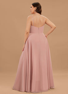 V-neck Ruffle Chiffon Prom Dresses A-Line Amber Floor-Length With