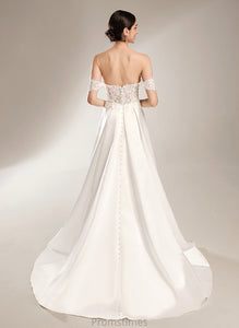 Ball-Gown/Princess Satin Dress Sweetheart Sequins Train Chapel Wedding Dresses Brooklyn Lace With Wedding