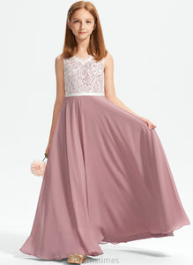 Magdalena Chiffon Lace Floor-Length V-neck A-Line Junior Bridesmaid Dresses