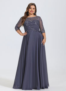 A-Line Chiffon Emily Scoop Sequins Floor-Length Lace Prom Dresses With