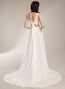 Wedding Train A-Line Court Wedding Dresses Pam V-neck Dress Lace With