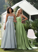 Load image into Gallery viewer, Train Front Summer Sweep Prom Dresses Satin Split A-Line Scoop With Neck