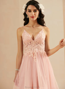 Pru Ball-Gown/Princess Lace V-neck With Tulle Asymmetrical Prom Dresses