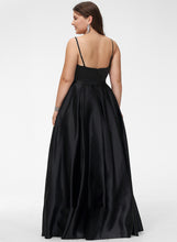 Load image into Gallery viewer, Pockets Floor-Length Prom Dresses With Square Front A-Line Adalyn Neckline Satin Split