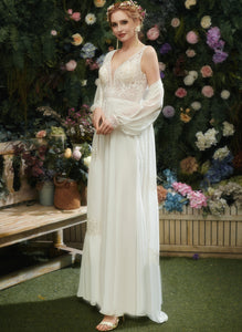 Wedding Split With Front V-neck Chiffon Sequins Lace Estrella Dress Floor-Length Wedding Dresses A-Line