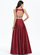 Load image into Gallery viewer, Sequins Satin Prom Dresses Scoop Neck Floor-Length A-Line Beading Alisa With