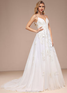 Lace Wedding Dresses Jaylen With Train Wedding Sequins V-neck Tulle Court Dress Ball-Gown/Princess