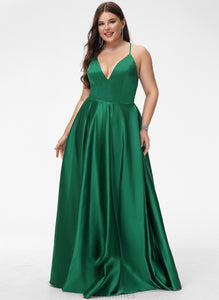 Maleah Floor-Length Prom Dresses V-neck A-Line Satin