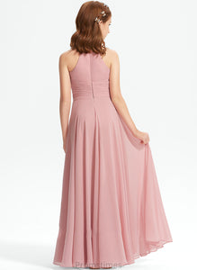 Neckline With Ruffle Scarlet Floor-Length Junior Bridesmaid Dresses Square Chiffon A-Line