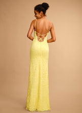 Load image into Gallery viewer, With V-neck Floor-Length Karissa Prom Dresses Sheath/Column Beading Lace