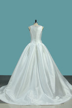 Load image into Gallery viewer, 2024 A Line Wedding Dresses Satin Scoop With Beading Court Train