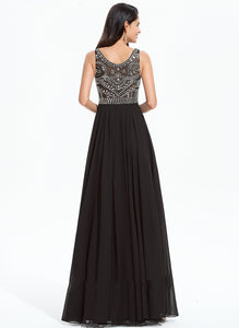 With Beading Nataly Neck Prom Dresses Floor-Length Sequins Scoop Chiffon A-Line